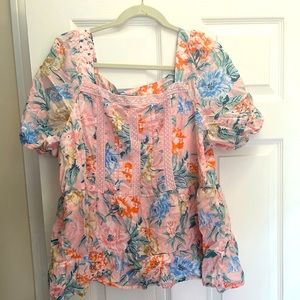 Loft Floral Square-neck Peplum Blouse sz XL